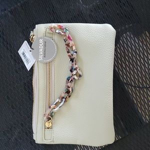 Silvadur celery leather clutch NWT